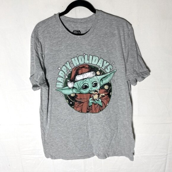 5/$25 Star Wars Grey Happy  Holidays Yoda Santa Graphic T Shirt L - Picture 1 of 13